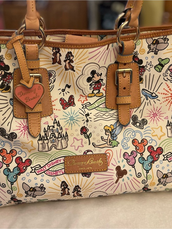 Dooney & Bourke Handbags - Dooney & Bourke Multicolor Disney Sketch Canvas Tote with Tan Leather Trim